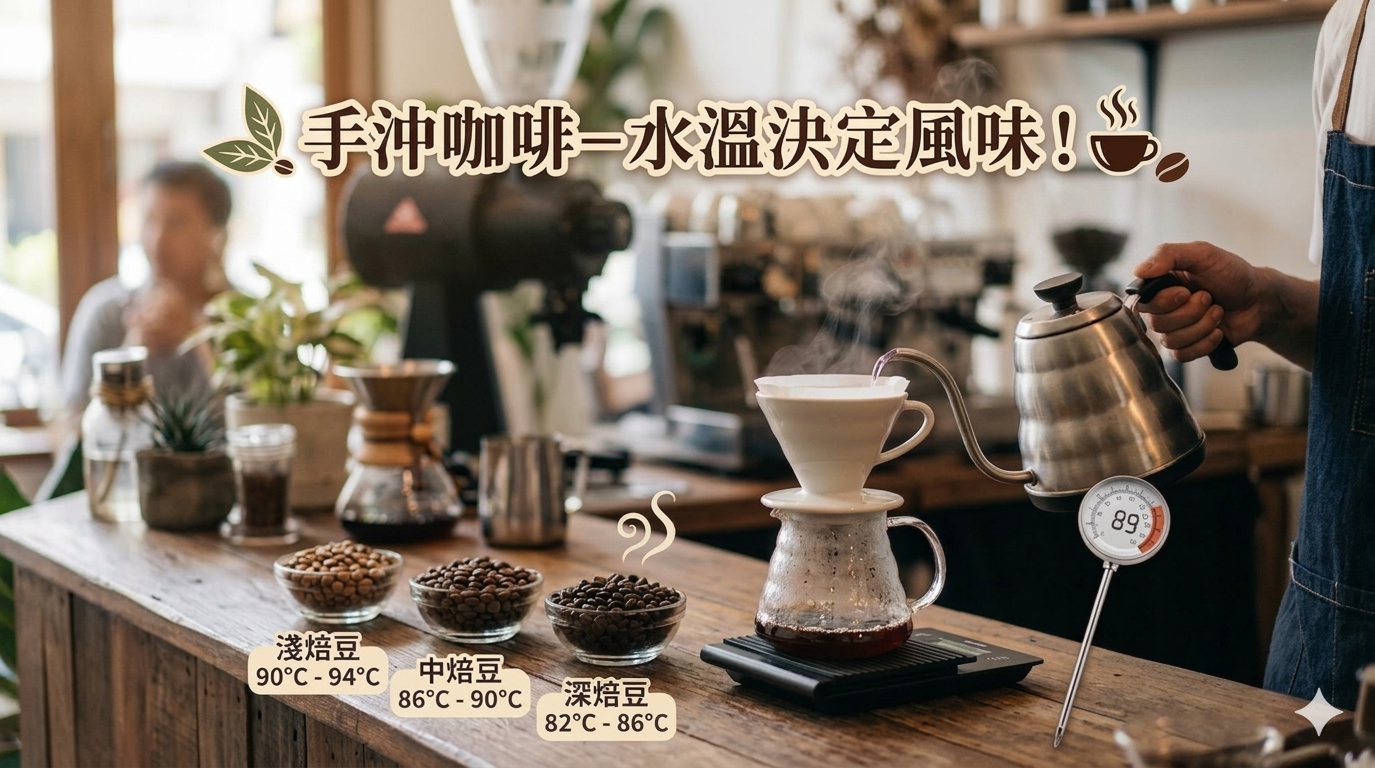不同烘焙度咖啡建議的手沖水溫對照